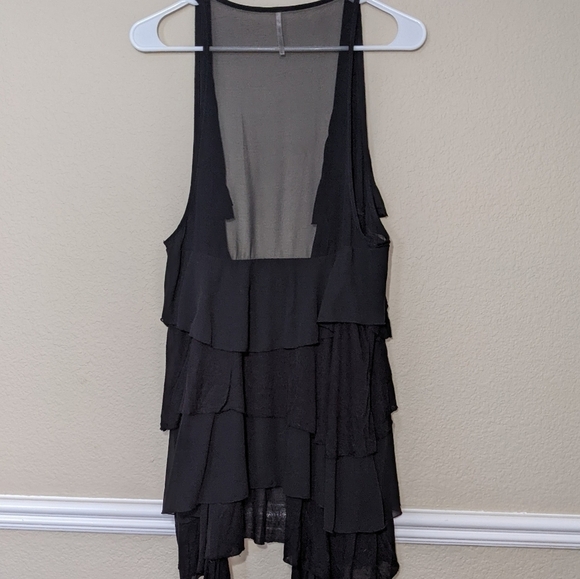 Free People Black Ruffle Tiered Modal Flowy Shacket Vest - Picture 1 of 7